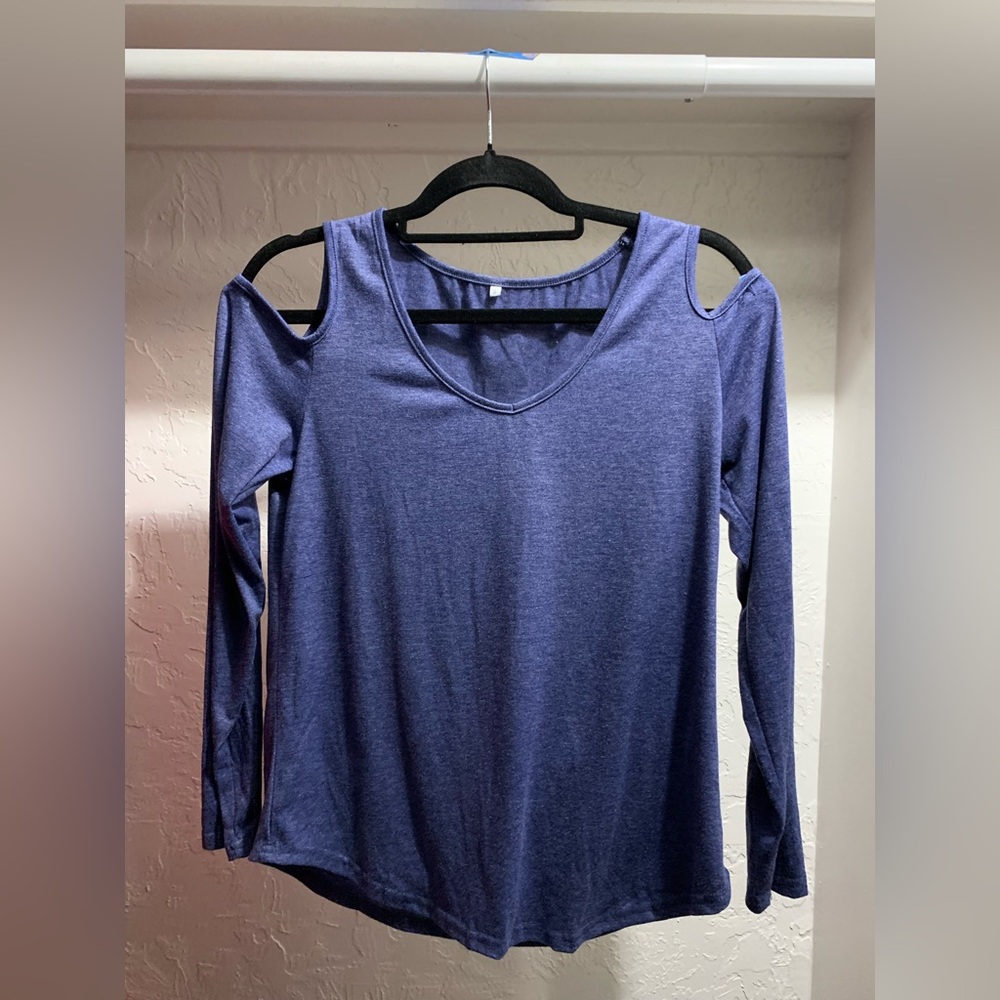 Women's Blue Cold Shoulder Top